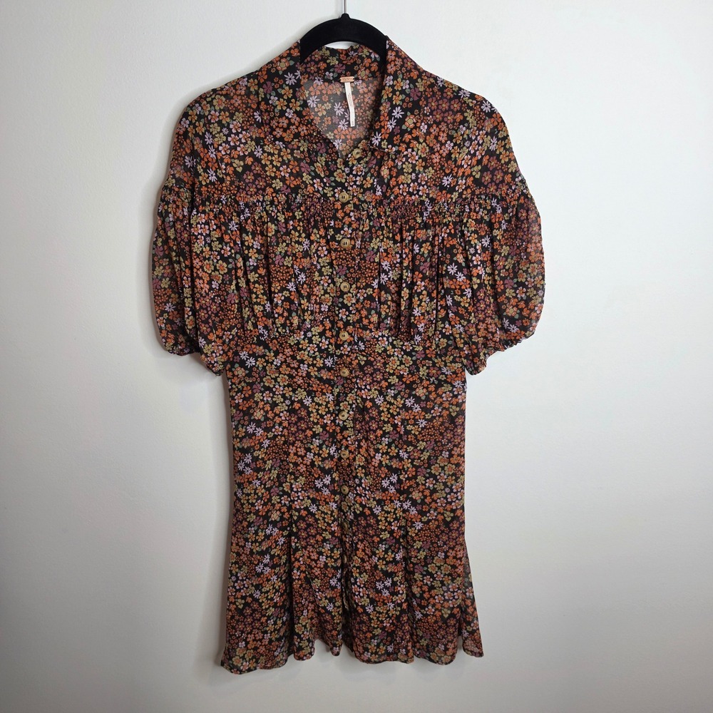 Free People Floral Button Down Mini Dress Womens XS